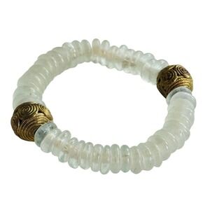 VtG Quartz Genuine Bracelet Stretch brass beaded Egyptian Revival chunky rare